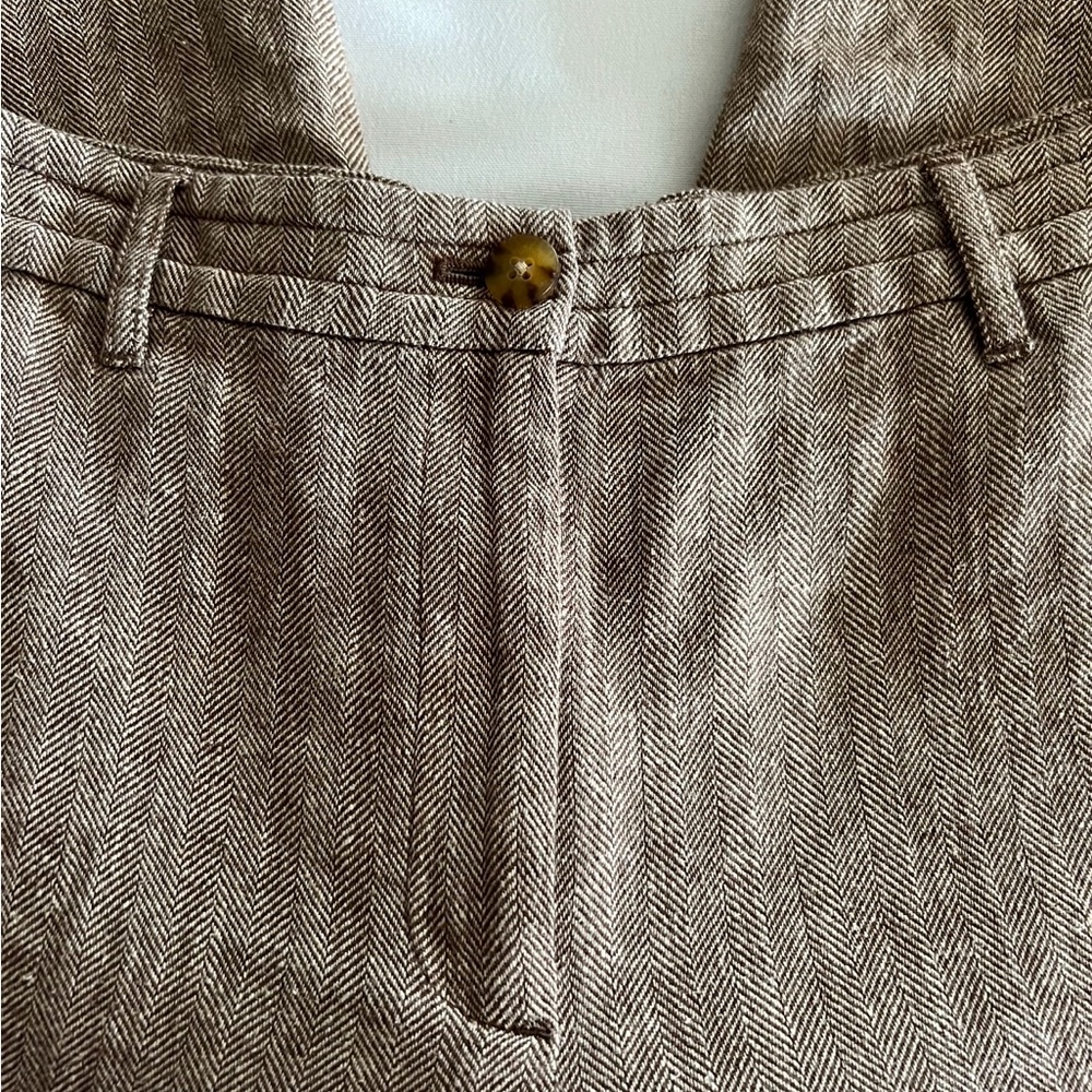 J. Jill Linen & Cotton Herringbone Pants Trousers In Coffee - Picture 6 of 10